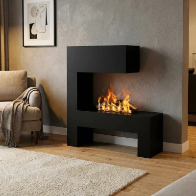 Glow Fire Mozart Schwarz - OMC 600 | Freistehender Wasserdampfkamin, 120 cm x 110 cm x 35 cm